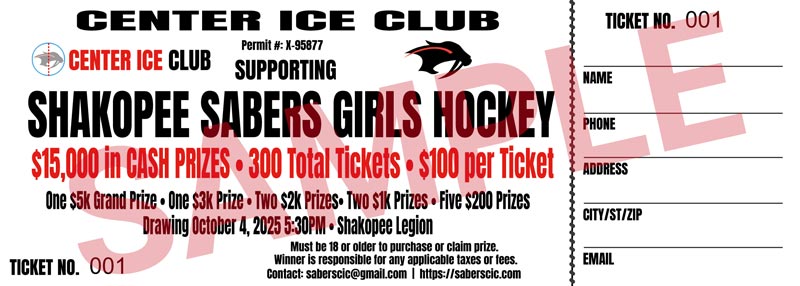 2025 Shakopee Sabers Girls Hockey Raffle Fundraiser - Center Ice Club